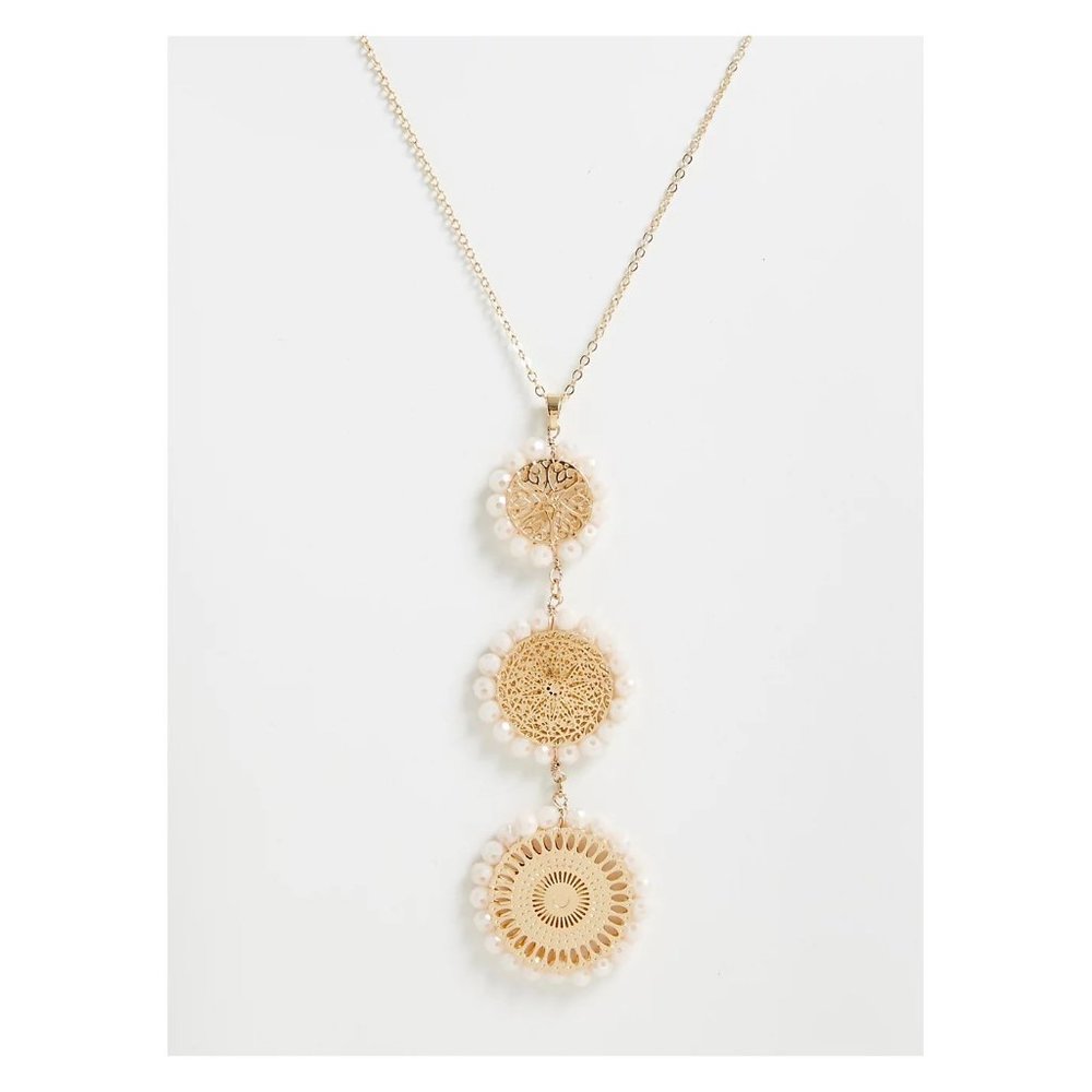 Torrid Gold Tone Filigree & Faux Pearl Pendant Necklace